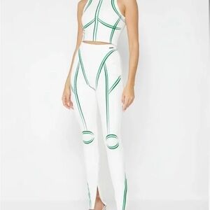 Maniere De Voir White and Green Leggings Set